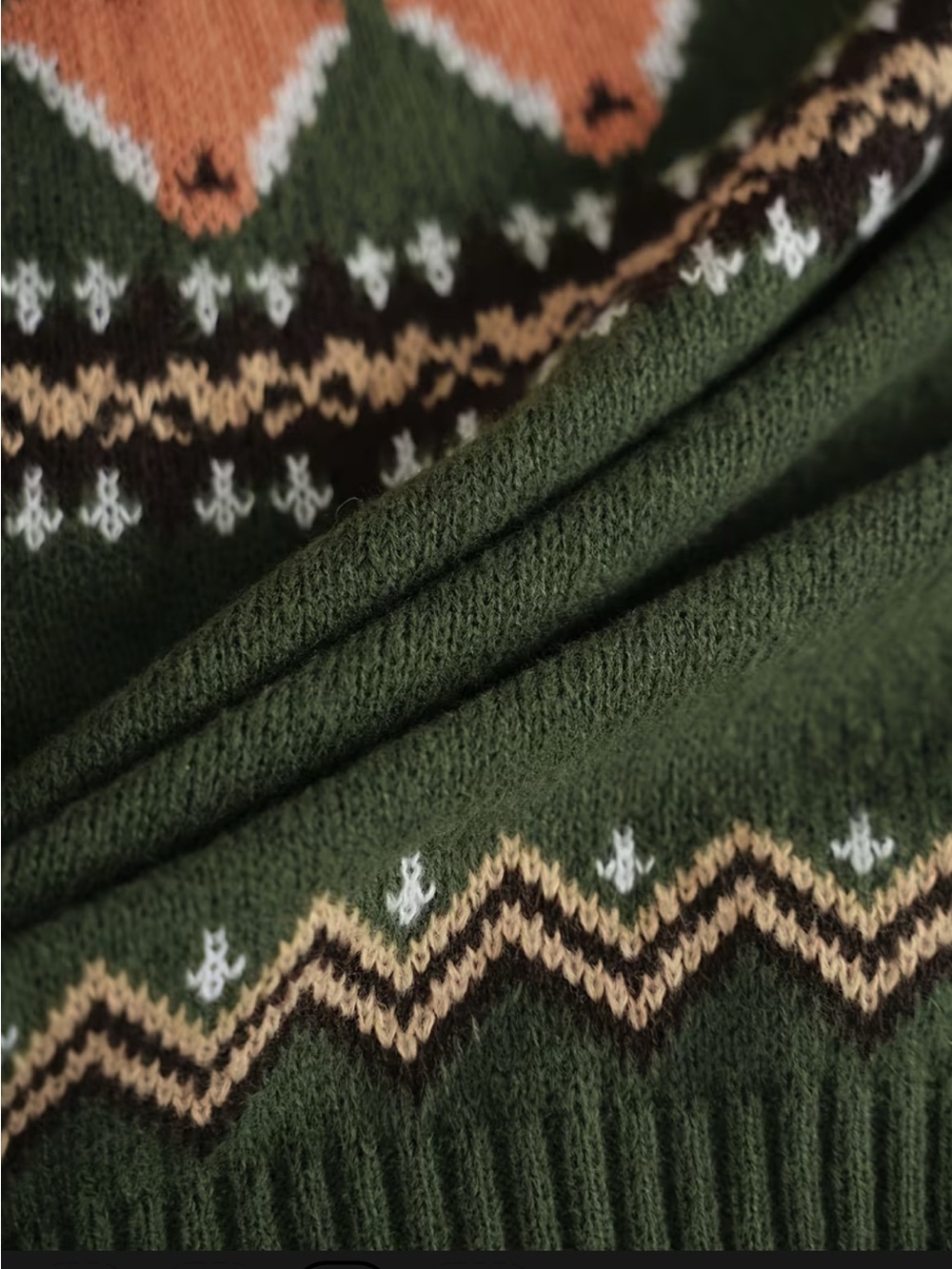 Woodland Fox Fair Isle Sweater | Forest Green Cozy Knit Pullover - Picture 7 of 13